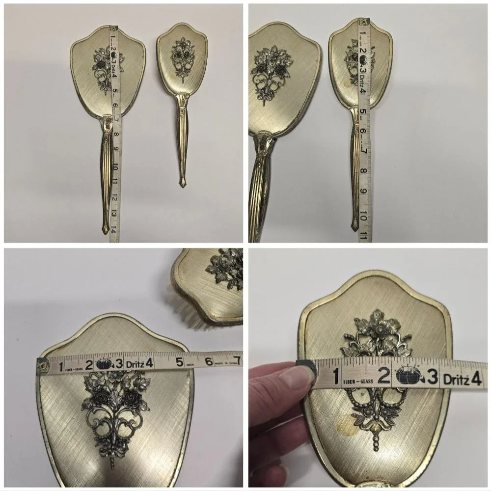 Matson Fifth Avenue Ormolu Metal Hand Mirror & Brush Hollywood Regency Vintage